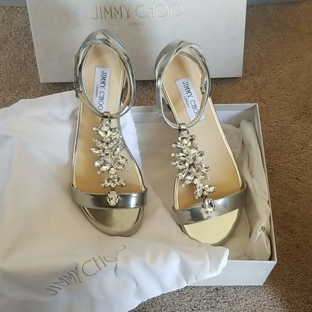 Jimmy Choo averie leather sandals 7b silver
